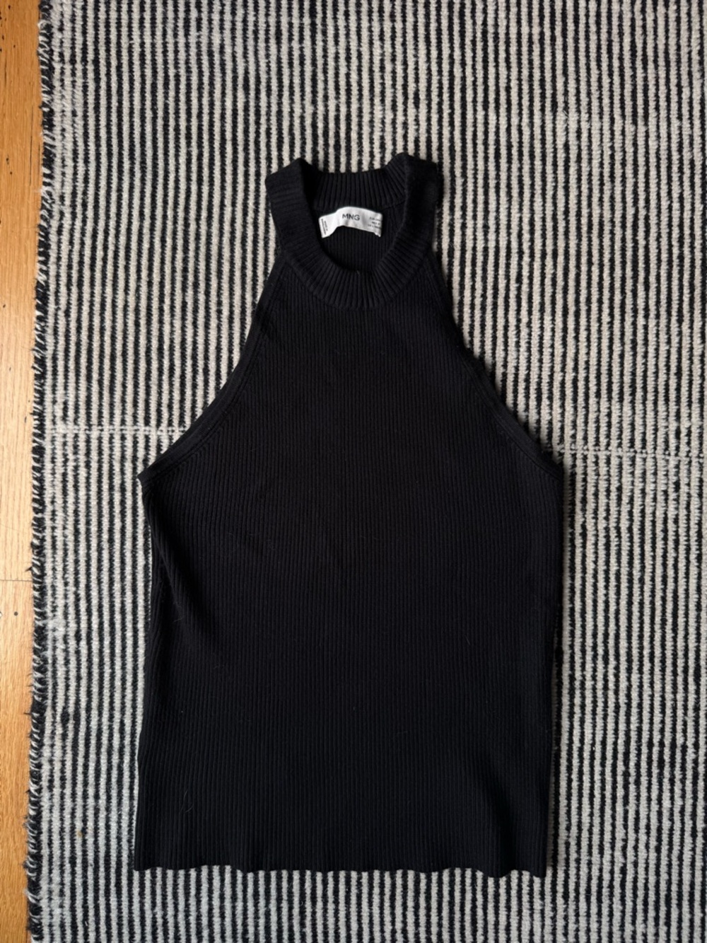 Mango Black Ribbed High Neck Tank